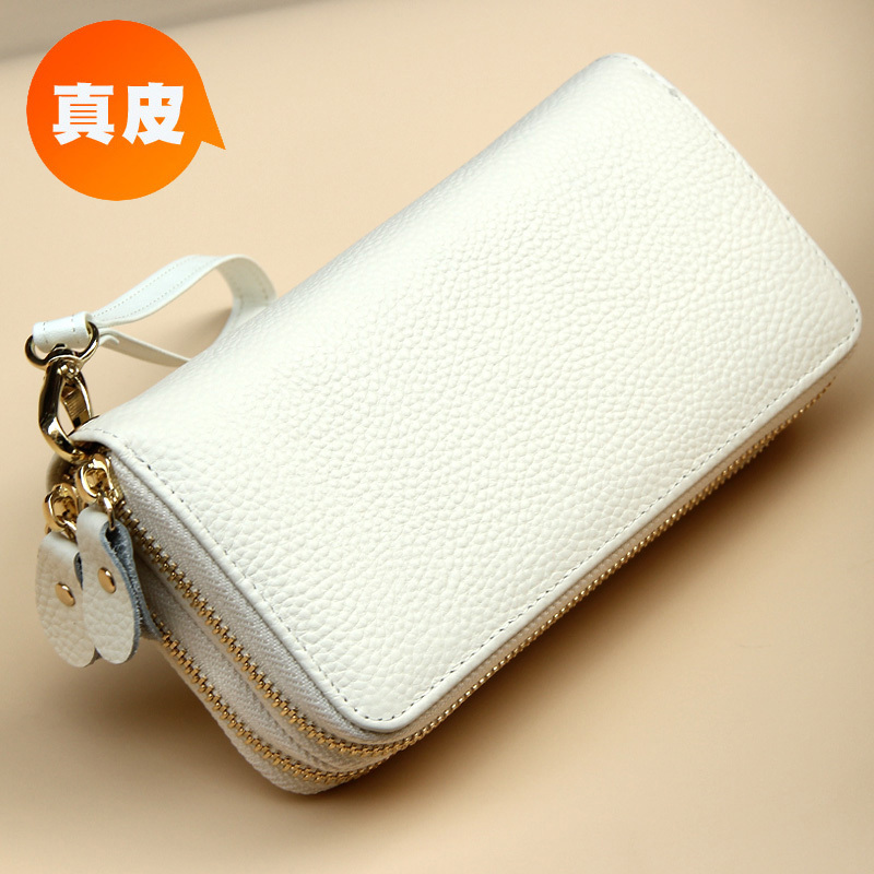 Genuine Leather Clutch Bag for Women, Can Hold Mobile Phone and Keys, Wristlet Handbag, High-End White Clutch Bag with Double Zipper