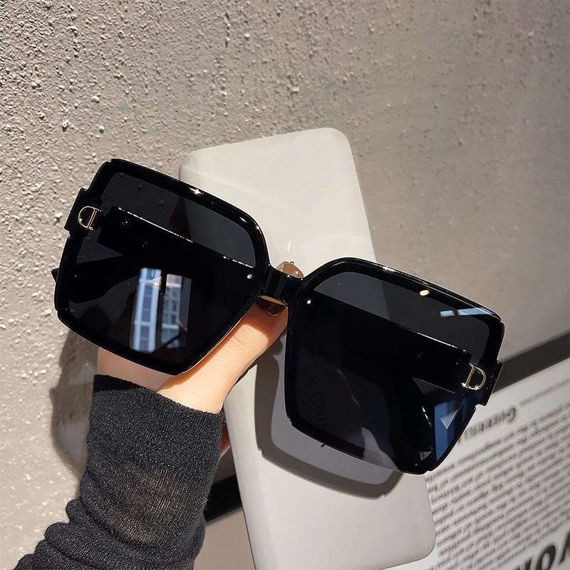 French Cansay Kaer Large-Frame Square Stylish Sunglasses for Women, High-End, Anti-Uv, Black Sunglasses