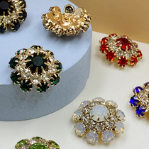 Mink grass coat button fashion rhinestone set diamond belt diamond round wild neckline top womens cashmere decorative buttons