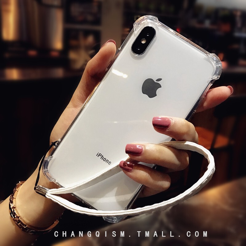 Korean Internet Celebrity Simple Style Apple X Phone Case with Lanyard Suitable for iPhone 7 Transparent 8Plus Soft Rubber 5 Anti-Drop Cover for Women Xsmax Airbag Full Edge Protection 14 Silicone Shell 17 Thickened Air Cushion 13