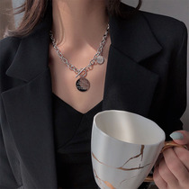Round Card Letters Necklace Light Extravagant 2021 New women Chains Hip Hop Sweater Pure Silver Collarbone Chain Neck Chain