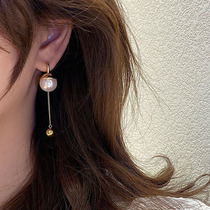 2020 new sterling silver big pearl earrings female tide simple temperament exquisite long tassel earring stud high sense