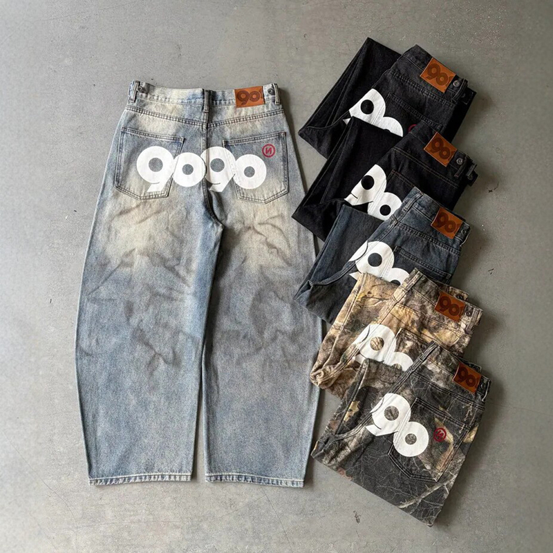 Japanese Style Trendy Brand 9090 Skateboard Graffiti Print Label Y2K Vintage Dyed Leopard Print Scimitar Jeans Japanese Style Trendy Brand 9090 Skateboard Graffiti Print Label Y2K Vintage Dyed Leopard Print Scimitar Jeans