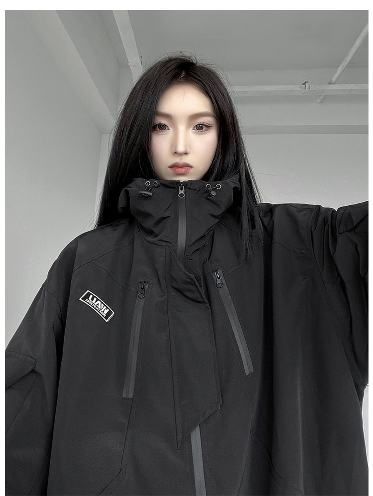 Одежда модная солнца защиты 黑武士冲锋衣棉服vintage美式高街外套潮牌高级感连帽夹克情侣装