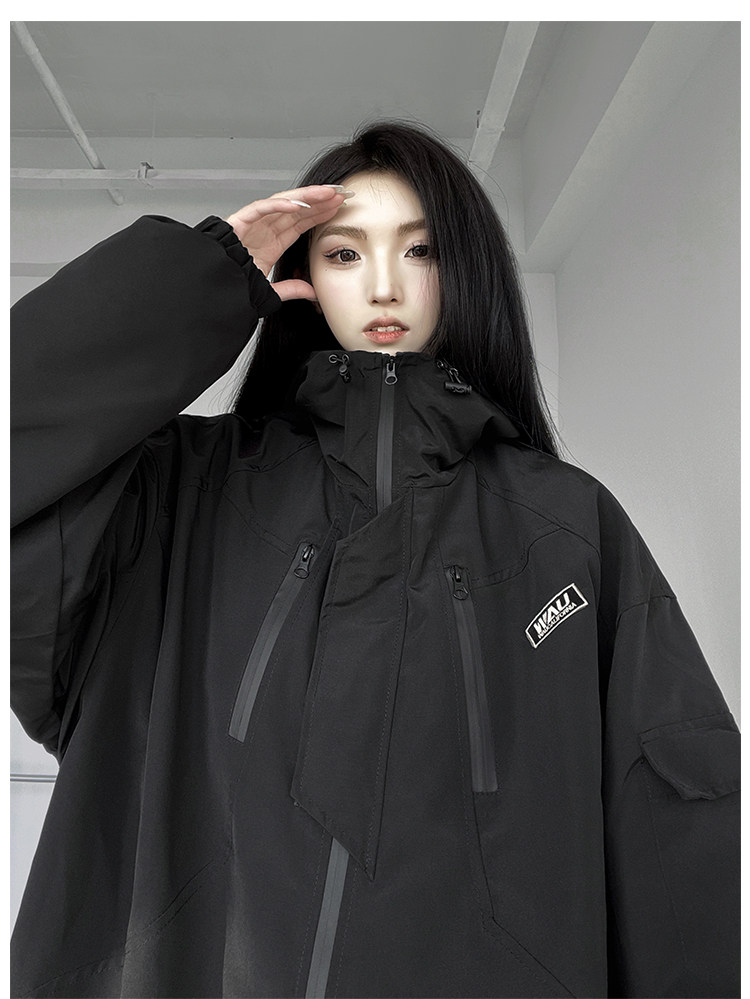Одежда модная солнца защиты 黑武士冲锋衣棉服vintage美式高街外套潮牌高级感连帽夹克情侣装