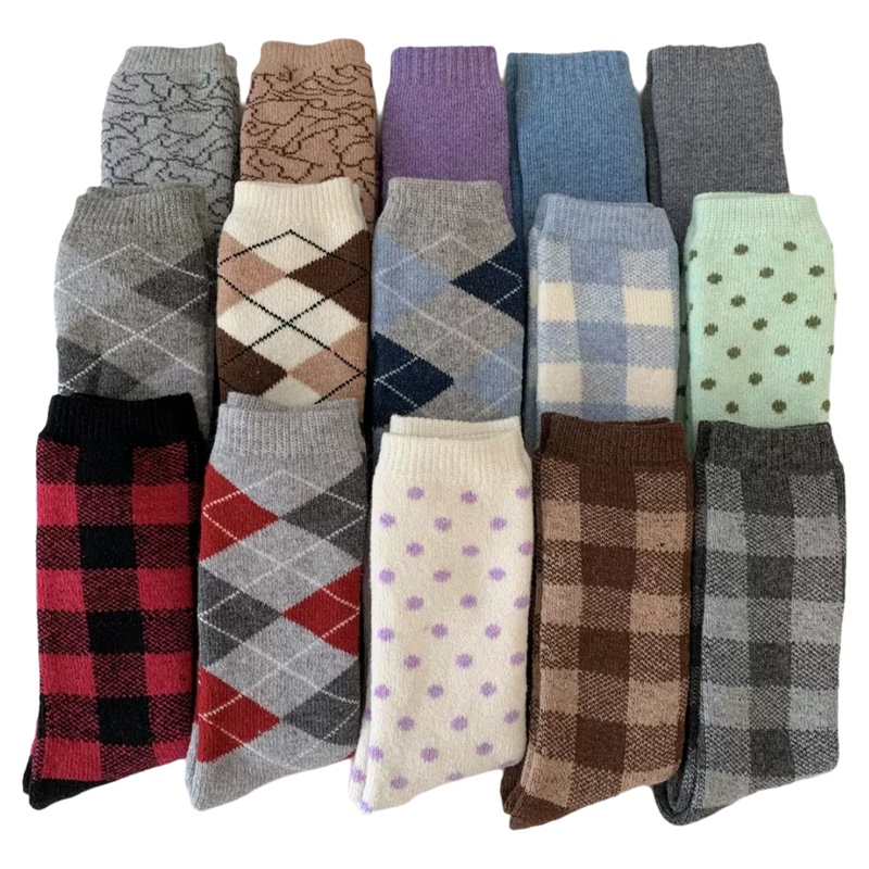 50% Merino Wool Socks, Winter Full Terry Warm Outdoor Mid-Calf Sports Socks, Women's Hiking Cold-Proof Long Socks