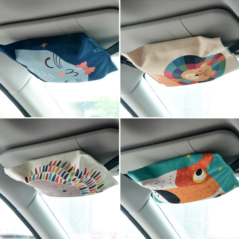 Car tissue box ins pumping box storage fabric tissue bag chair back hanging sun visor tissue set strap