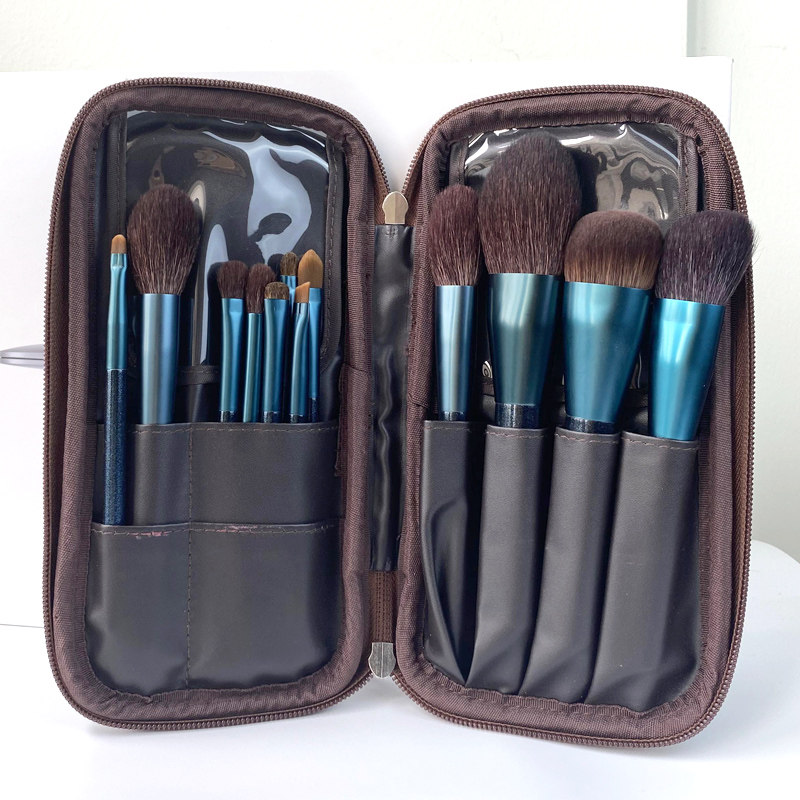 AIEVELYN Fine Light Front Wool Makeup Brush Set Portable Travel Carrying 12 Animal Hair Beginners Novice