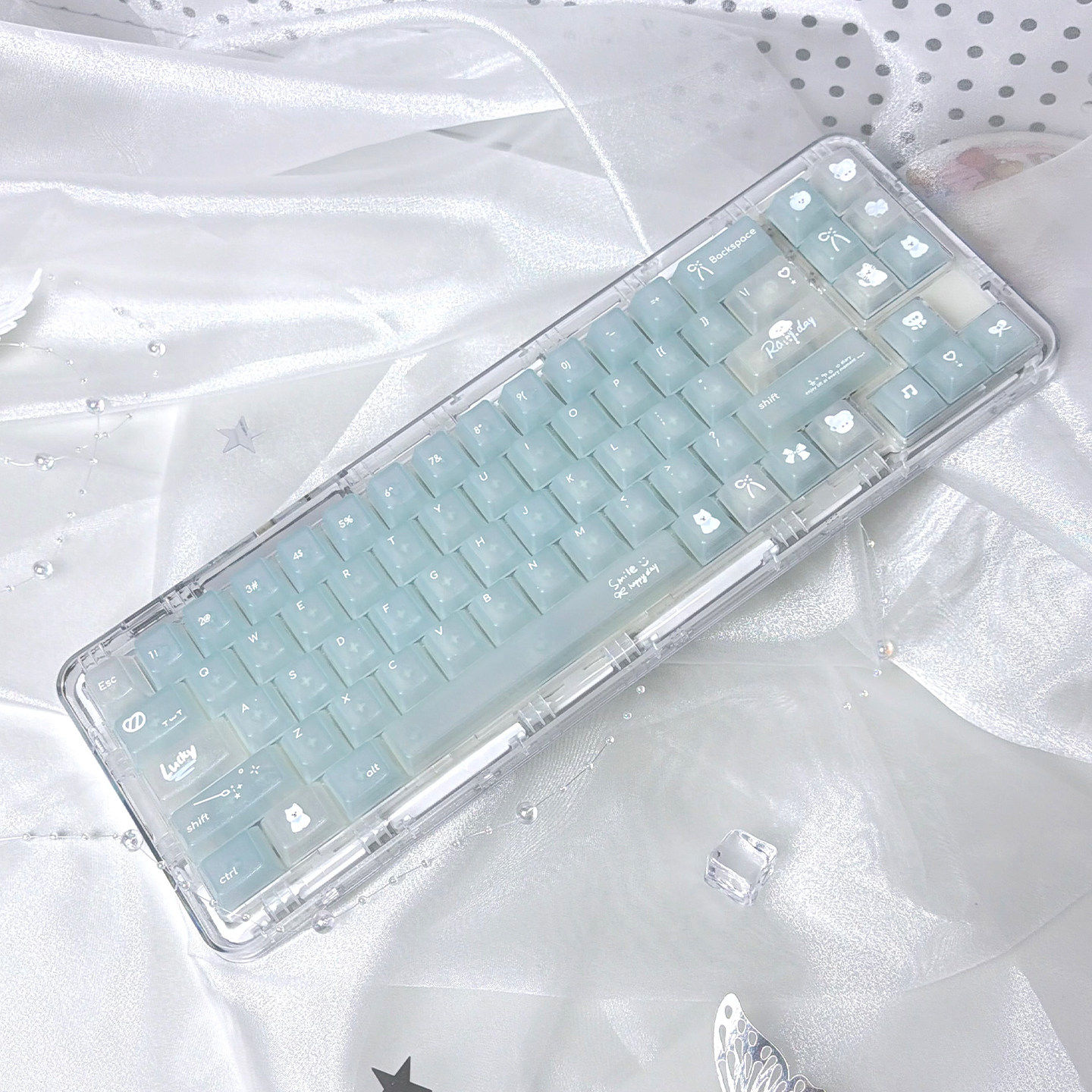 Wooting蓝白/粉色星闪手帐日记PC雾透键帽UV印刷原厂高适机械键盘