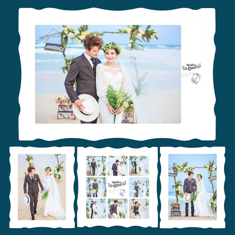 Simple crystal four-piece suit combination creative stage wedding photo frame photo enlargement hanging wall to map custom production