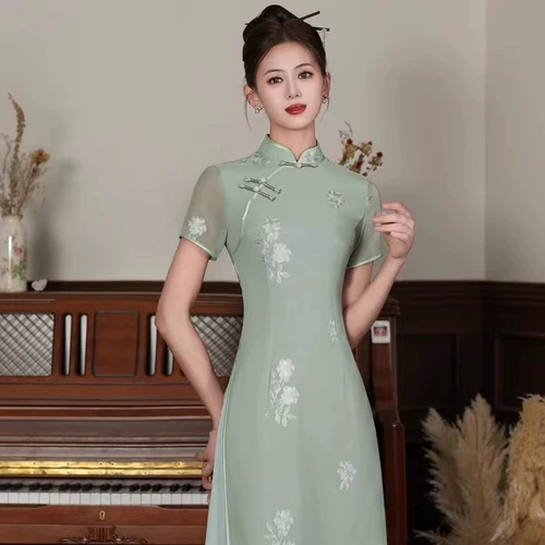 Ретро легкое ципао, китайский стиль, 2025 года, светлый стиль
