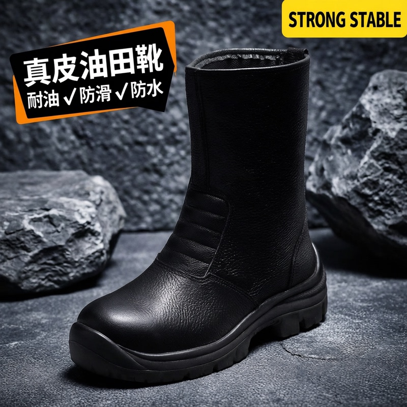 Oilfield Safety Shoes for Men, Non-Slip, Waterproof, Anti-Smash, Anti-Puncture, Oil-Resistant, High-Top, Genuine Leather, Breathable, Safety Work Boots