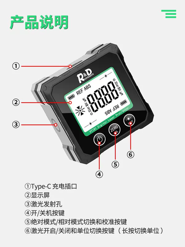 Hộp đo độ nghiêng kỹ thuật số có độ chính xác cao thước điện tử có thước đo góc từ tính, dụng cụ đo độ dốc với mức laser