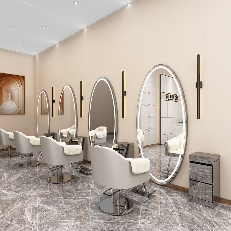 Hairdressshop Mirror Table Tennis Red Beauty Hair Shop Mirror Single-sided Belt Lamp Hung Wall Hair Salon Special Beauty Hairdressing and Dyeing Round Mirror