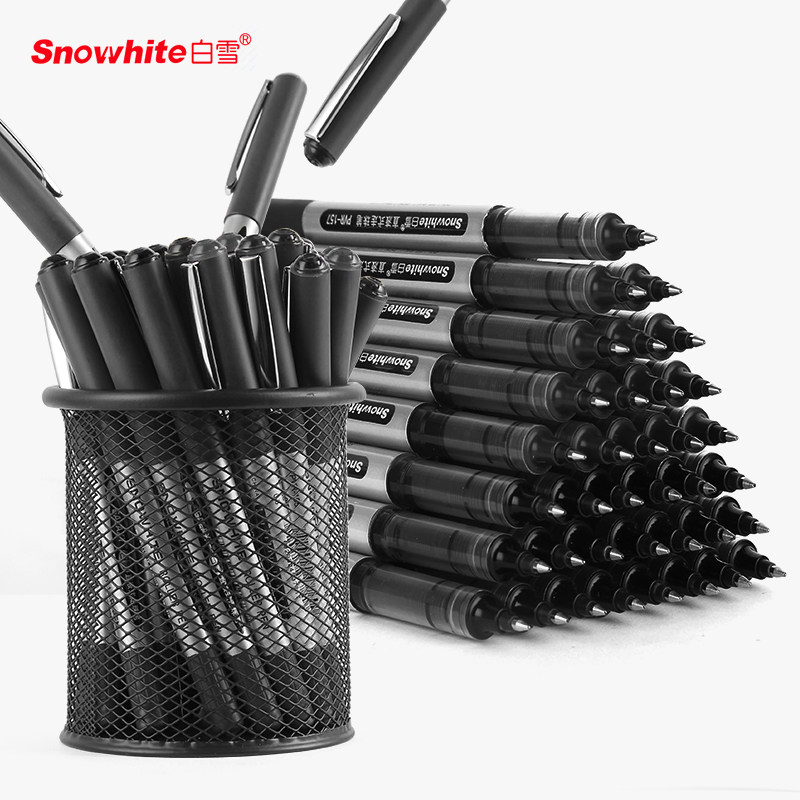 White Snow Straight Liquid Type Water-based Ballpoint Pen Black Red Straight Liquid Pen 0 5mm Needle Tube Speed Dry Water Pen Students with medium Pen Water-based Sign Pen Round Pearl Black Pen Exam Special stationery Supplies