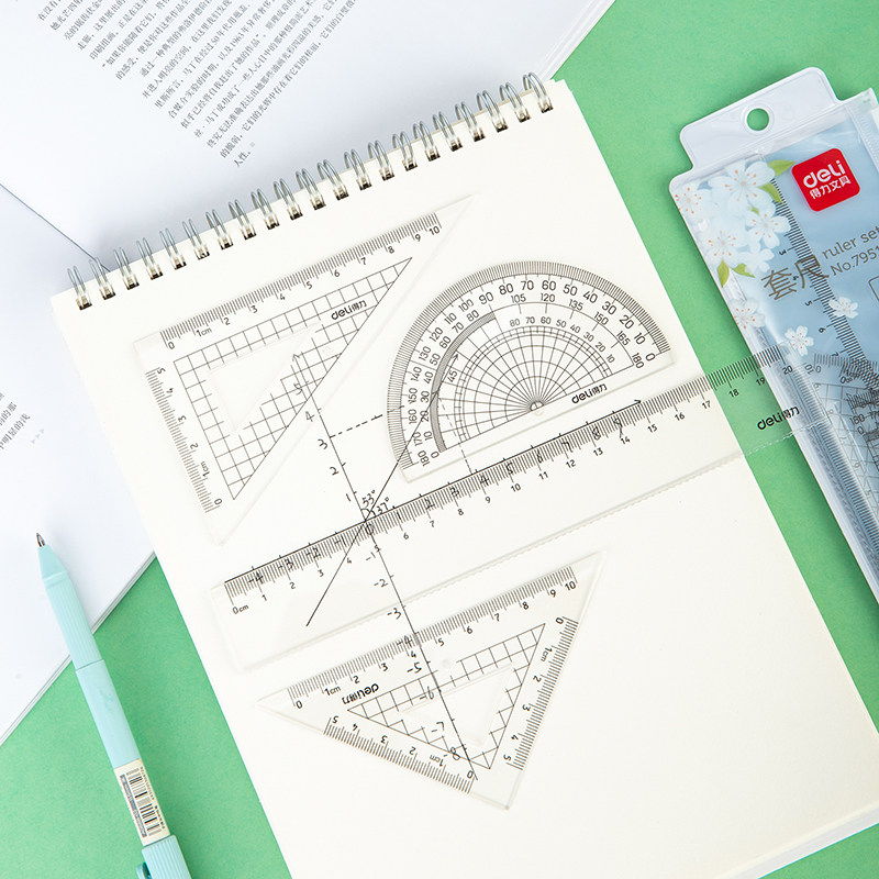 A set of four-piece multi-functional set of stationery round ruler set of ruler triangle corner children with a cute set of geometric graphics cute ultrameumonic cartoon in first- or second-grade elementary school students