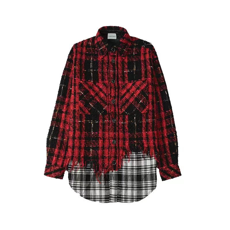 Indassi Retro Plaid Tweed Patchwork Fringed Distressed Shirt, Same Style as Yan Haoxiang and Wang Hedi, Chanel-Style Jacket Indassi Retro Plaid Tweed Patchwork Fringed Distressed Shirt, Same Style as Yan Haoxiang and Wang Hedi, Chanel-Style Jacket