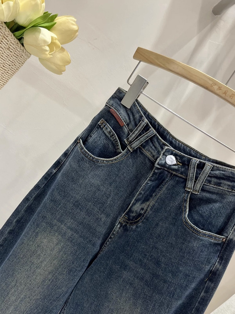 RETRO HIGH-WAISTED HAREM JEANS WOMENS SPRING AND AUTUMN STRAIGHT LOOSE SLIM SLIGHTLY CHUBBY PEAR BODY PLUS-SIZE DAD PANTS