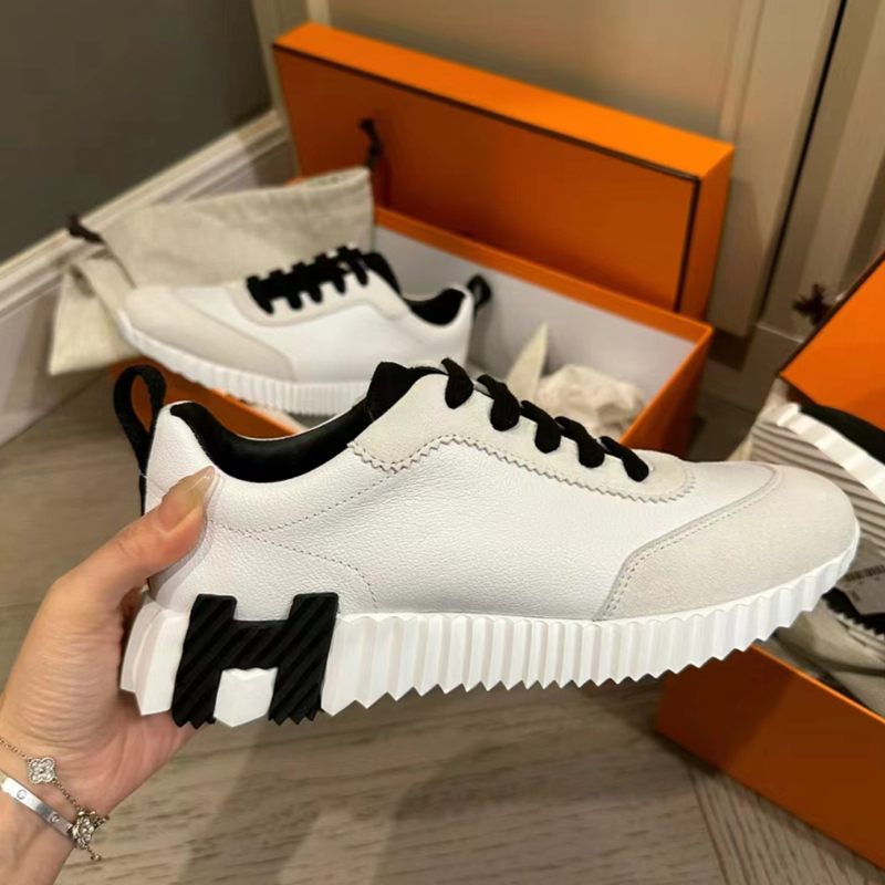 Bouncing Sneakers for Women Spring and Summer 2026 New H Brand Retro Casual Shoes Couple Thick-Soled White Shoes for Women