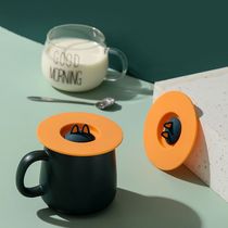 Cute Cat Ears Dustproof Coffee Cup Lid Round Cartoon Food Grade Mug Silicone Cup Lid
