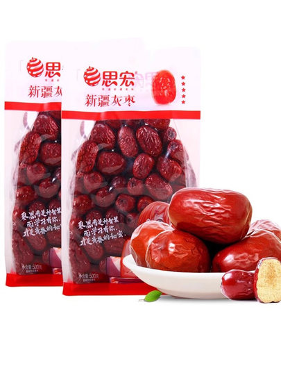Sihong Xinjiang gray dates 500g bagged simple package big red dates snack food jujube snacks original grain small gray dates