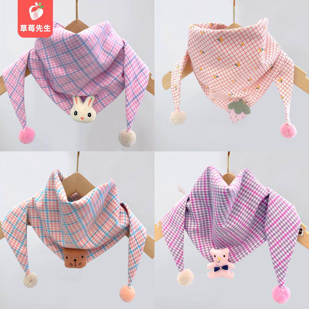 Cotton numb checkered triangular towel new autumn and winter male and female baby cute scarves baby saliva towel child girly double use