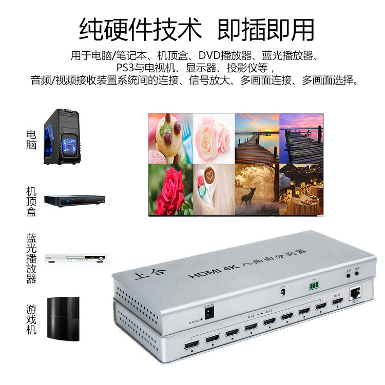 4-Port, 8-Port, 16-Port 4K Screen Splitter, Four/Eight/Sixteen in One Out, Dnf, Diablo, World of Warcraft, Multi-Window Computer Splitter, Screen Divider