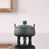 Ceramic handmade pan incense burner three-legged antique Ganoderma lucidum point fragrant way Zen space sandalwood incense burner incense burner ornaments