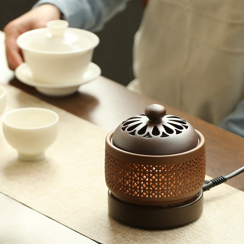 Ceramic electronic aromatherapy stove adjustable temperature electric aromatherapy incense burner household incense powder sandalwood essential oil nightlight dry burning electric incense burner