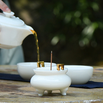 White porcelain three-legged cupola incense burner gift set incense road business gift to send foreigners aromatherapy stove Xuande furnace incense plug
