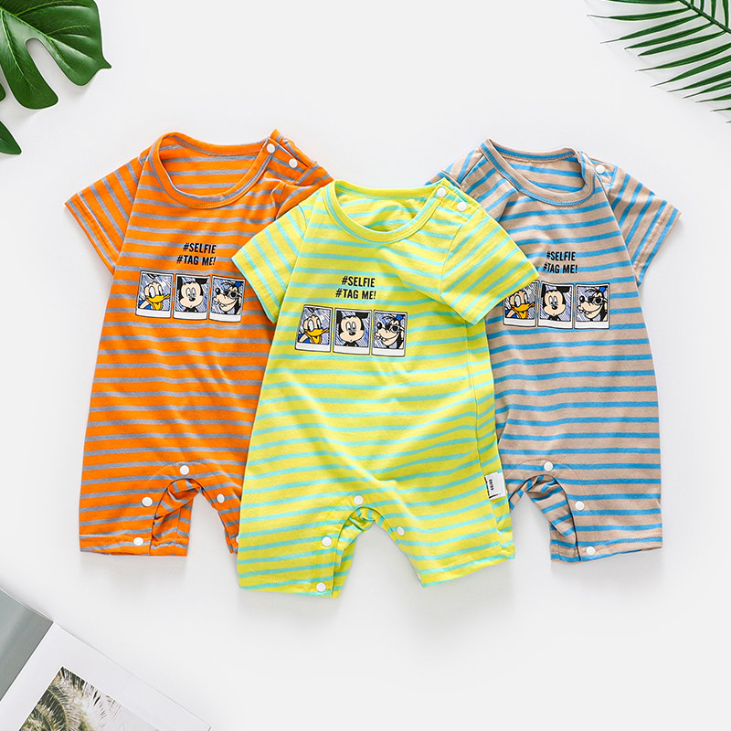 Baby short-sleeved one-piece romper summer outing clothes thin section newborn gauze cotton baby clothes summer clothes women