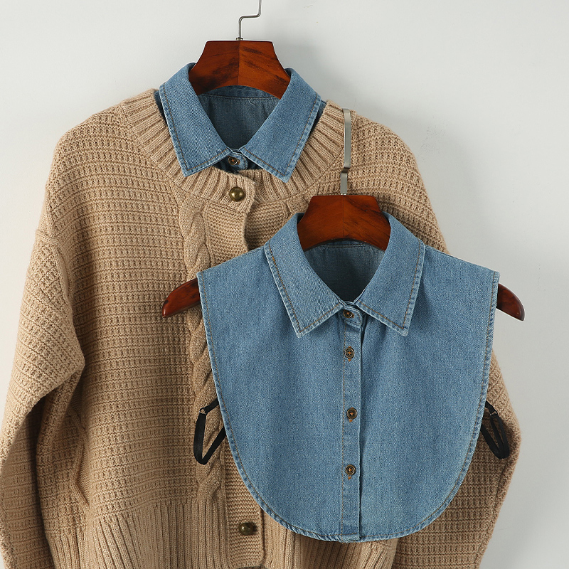 Fake Collar for Women, Korean Style, Versatile, Casual Denim Pointed Collar, Paired with Sweatshirts and Sweaters, Fashionable, Age-Reducing Shirt, Fake Collar for Men