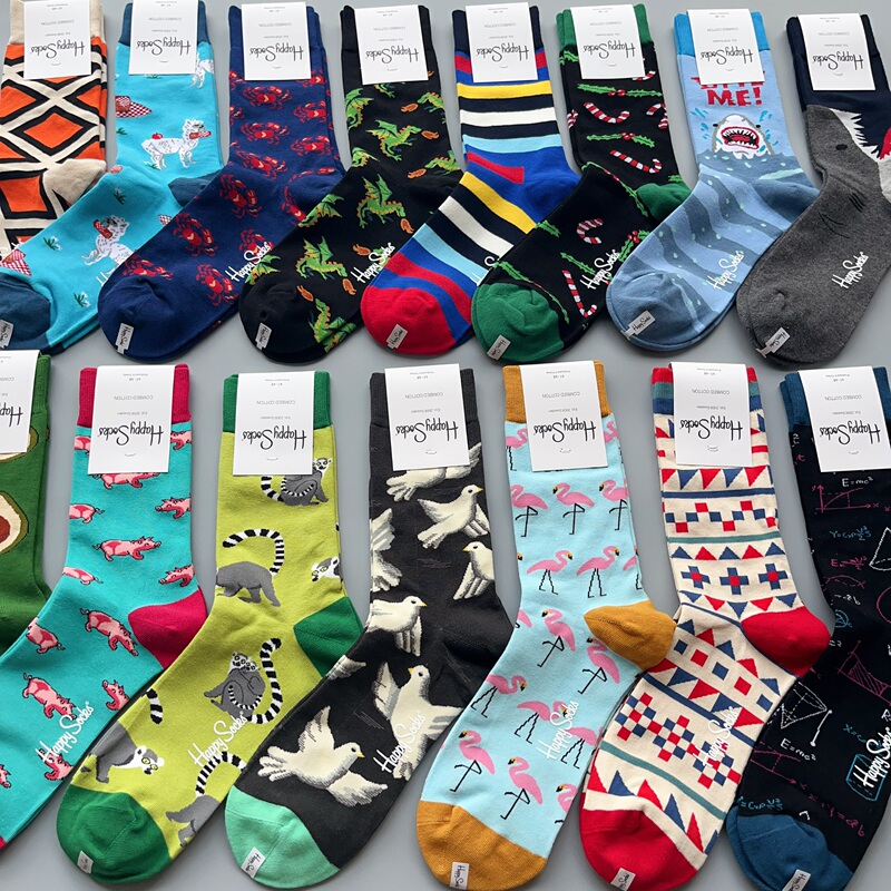 New Happysocks Men's Socks European and American Trendy Street Colorful Men's Large Size Socks Mid-Tube All-Season Cotton Men's Socks