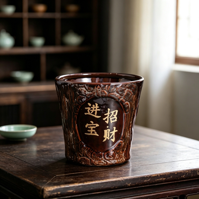 Classical Ceramic Flowerpot in the Shape of a Tree Stump for Home Use in the Living Room, Suitable for Money Trees, Fortune Trees, and Red Palms, with Abundant Wealth and Prosperity, Special Offer with Tray Included