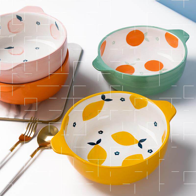 Ink Color Single Soup Bowl Super Large double ear Home Bowl Male ceramic Idea cute large bowl Personality Bowl with Bubbling Noodles Cutlery