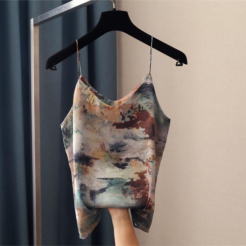 Personality color oil painting pattern ink printing graffiti V collar inside with bottom camisole spring and summer women's coat
