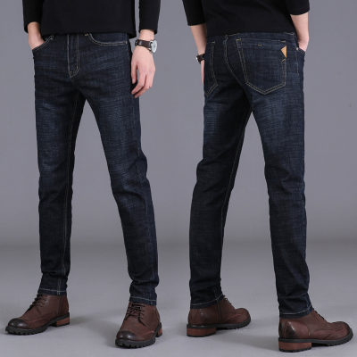 男士春秋牛仔裤休闲裤黑色商务小脚裤子男裤