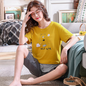 南极人睡衣女夏季棉短袖七分裤套装