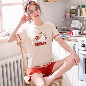 纯棉夏季可外穿舒适睡衣两件套装家居服