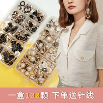 v collar button small fragrant wind buckle children upscale luxury short sleeve t-shirt with dress and summer drilling pearl decoration lining accessories