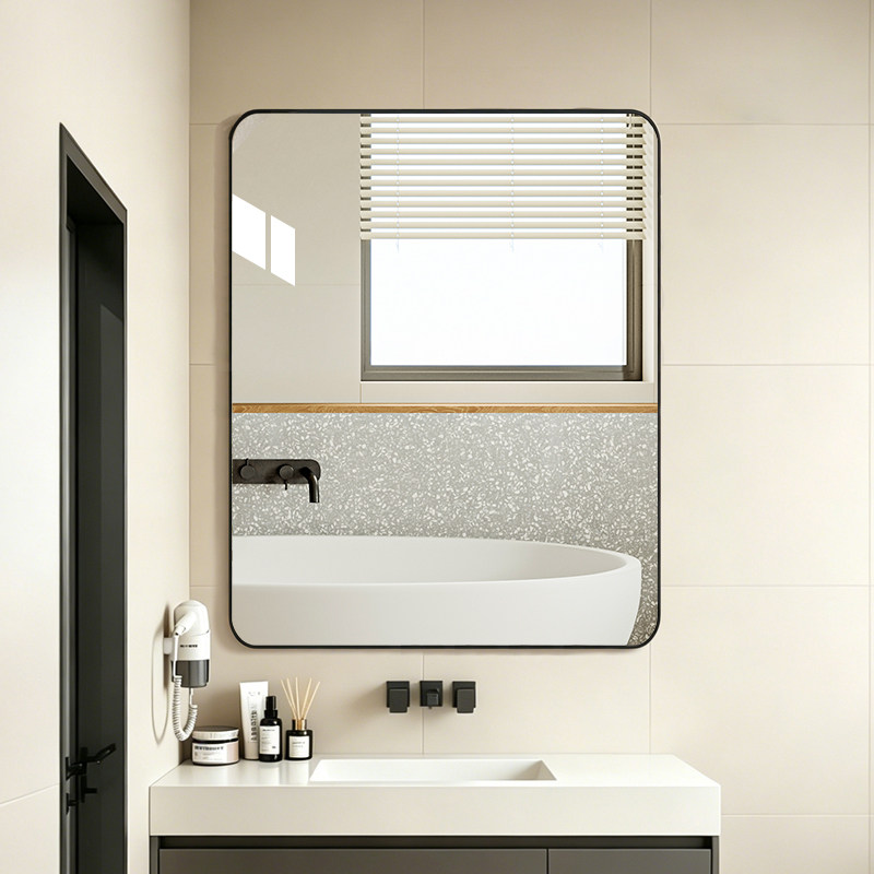 Bathroom mirror, bathroom wall-mounted, punch-free, wall-mounted makeup mirror, bathroom washbasin, home dressing mirror