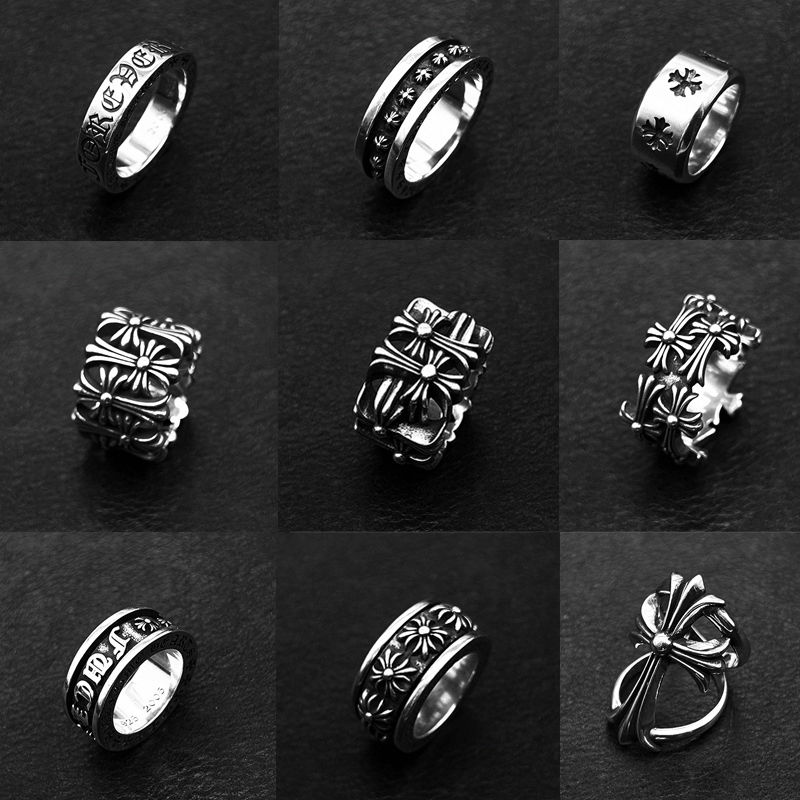 男女兼用のファッションクロスフラワーリング、オールドパンクエターナルネイルリング、ニッチなヒップホップレトロカップルリング
