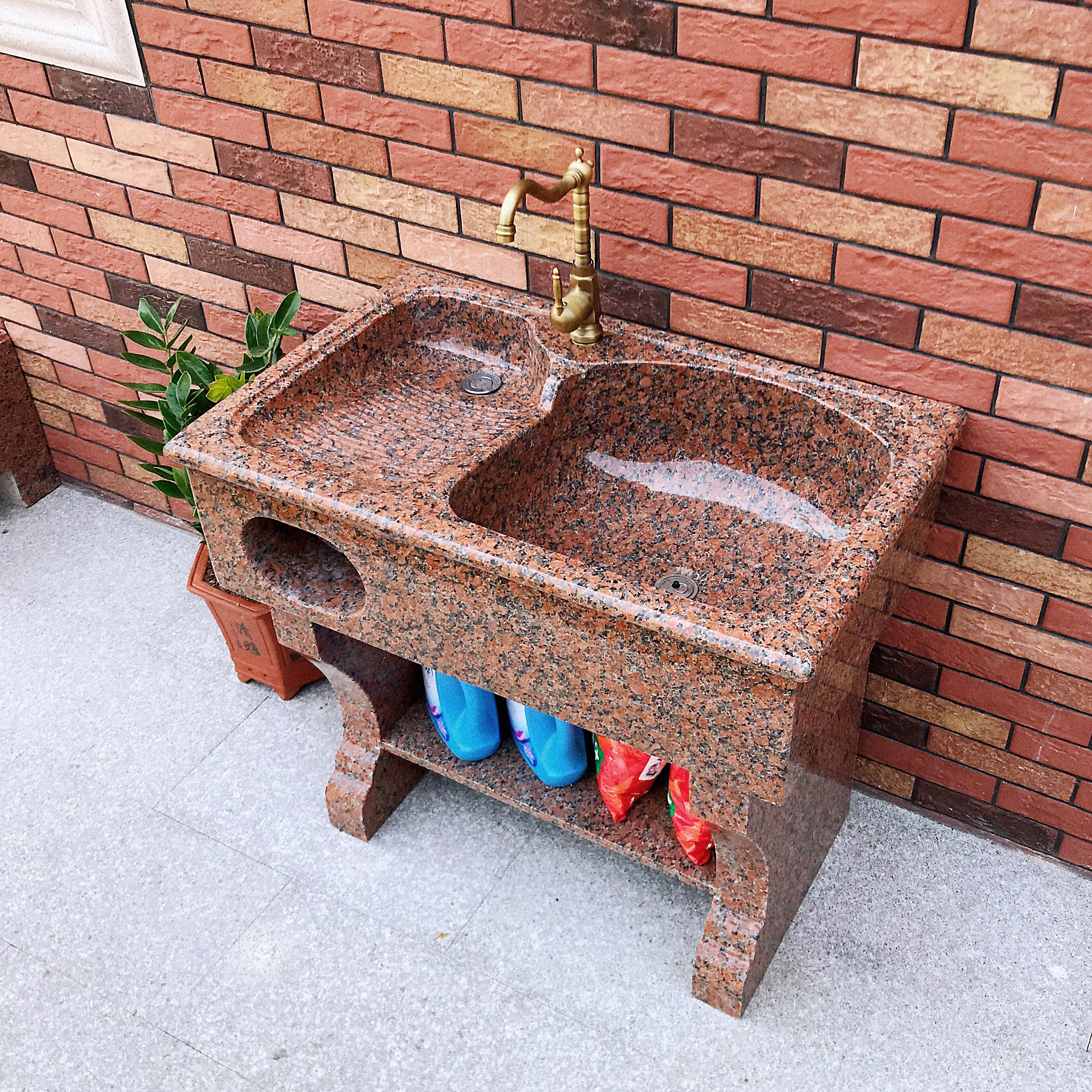 Maple Leaf Red Marble Laundry with Rubber Balcony Stone Laundry Double Single Wash Basin