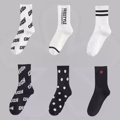 Stockings children's mid-tube socks ins tide summer thin women's cotton long tube black white spring and summer bubble socks