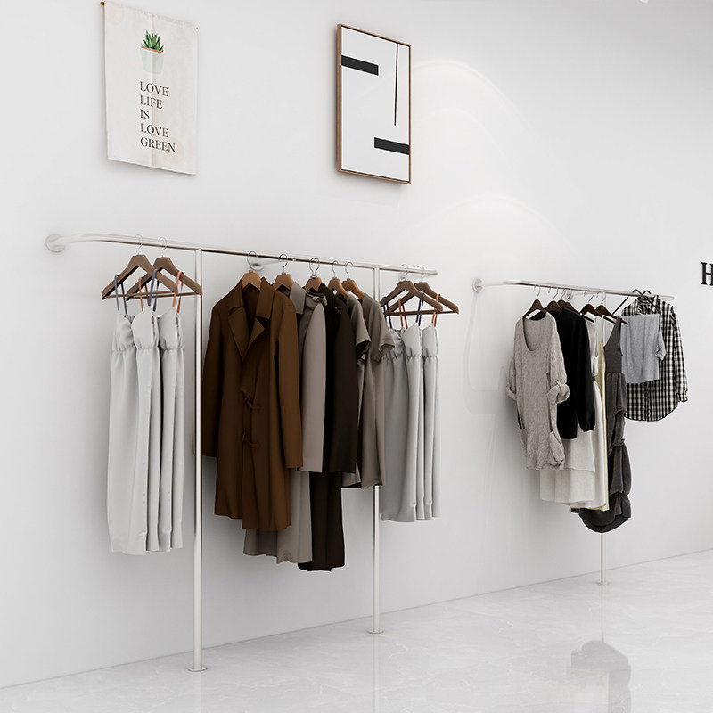 Clothing store display rack net red hanging pole silver women's clothing store shelves on the wall hanging wall floor hanging type