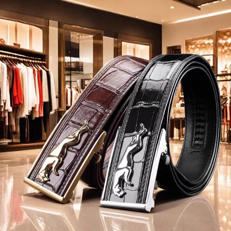 Jaguar Smooth New Style Belt Crocodile Leather Belt Business Casual Genuine Men's High-End Trouser Belt Genuine Leather Automatic Jaguar Smooth New Style Belt Crocodile Leather Belt Business Casual Genuine Men's High-End Trouser Belt Genuine Leather Automatic
