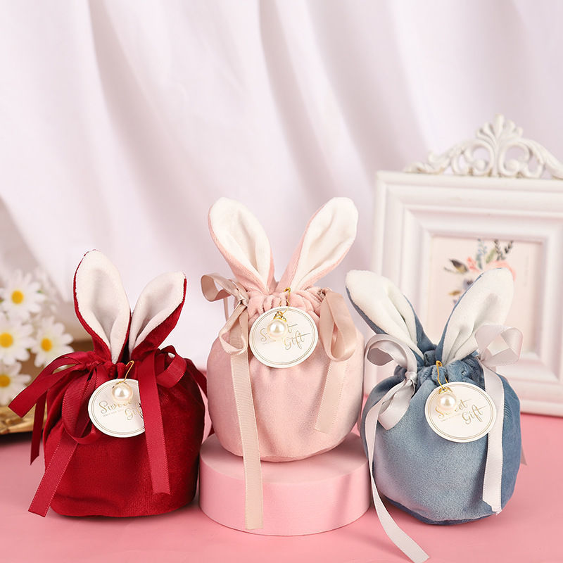Cute rabbit ears wedding candy bag wedding cloth bag ins style wedding velvet wedding candy bag girl heart forest 202