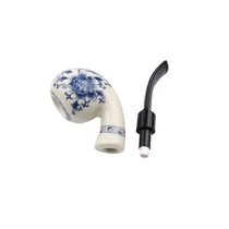 Acrylic woody curved pipe holder ceramic 9MM blue and white porcelain filter smoking set