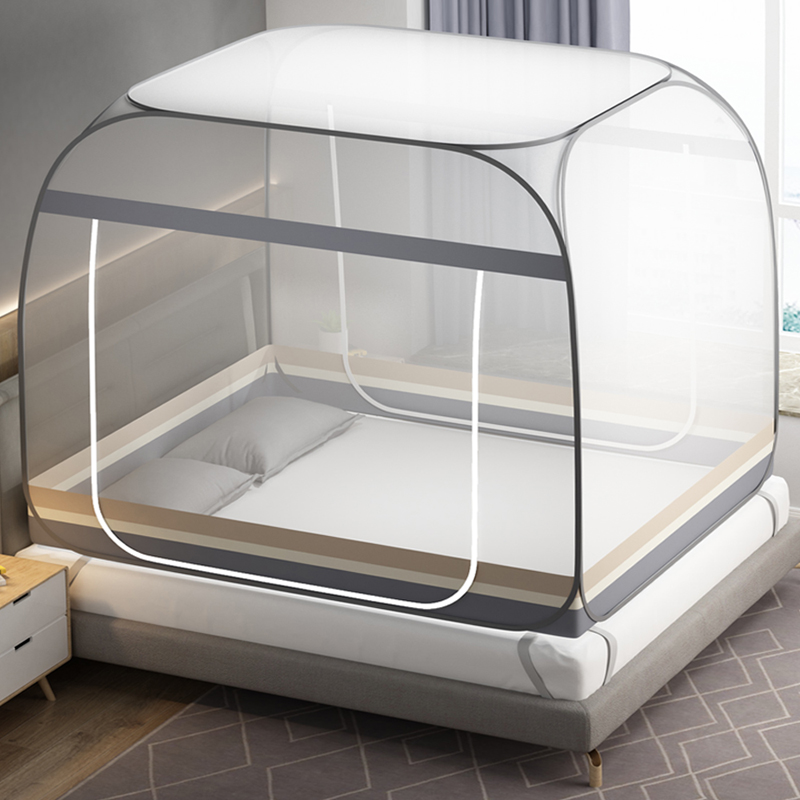 Mongolian bag mosquito net Back to bottom three doors Double door Student Dormitory 1 5 m Bottom-free installation Foldable Home-Taobao