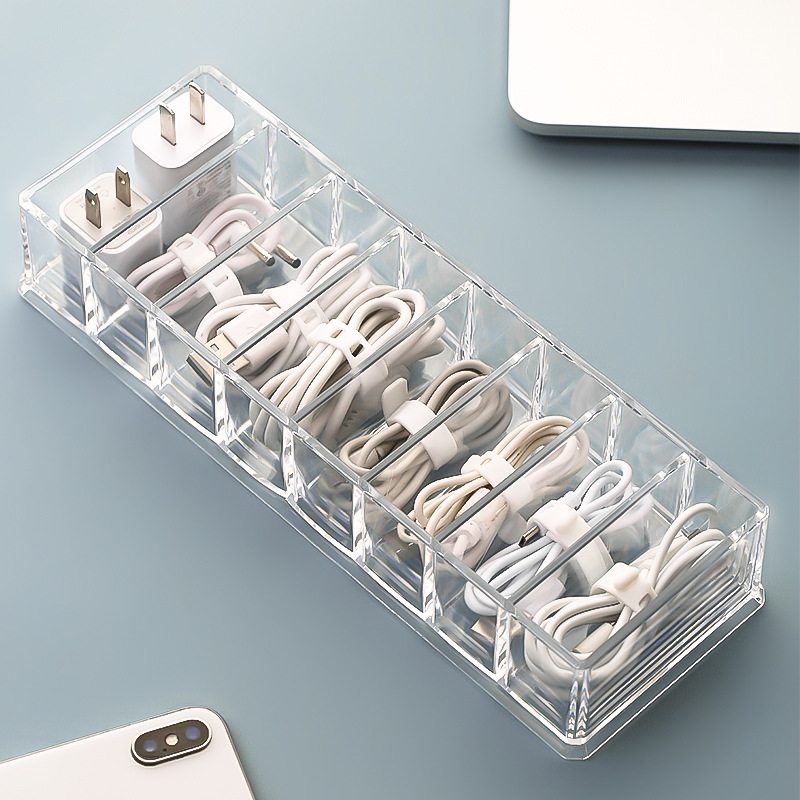 Desktop Data Charging Line Headphone Containing box transparent multifunction drawer finishing Compartment Storage Box Containing deity